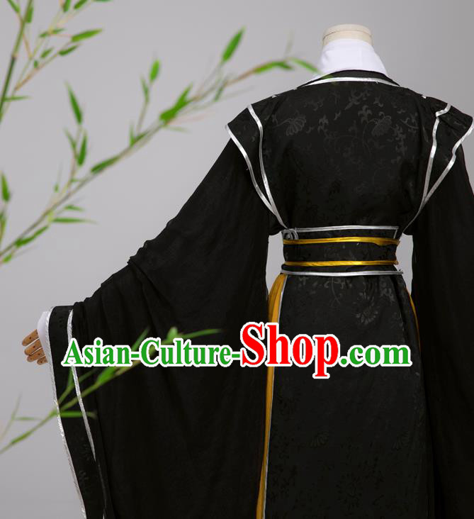 Chinese Ming Dynasty Scholar Black Costumes Ancient Cosplay Crown Prince Clothing