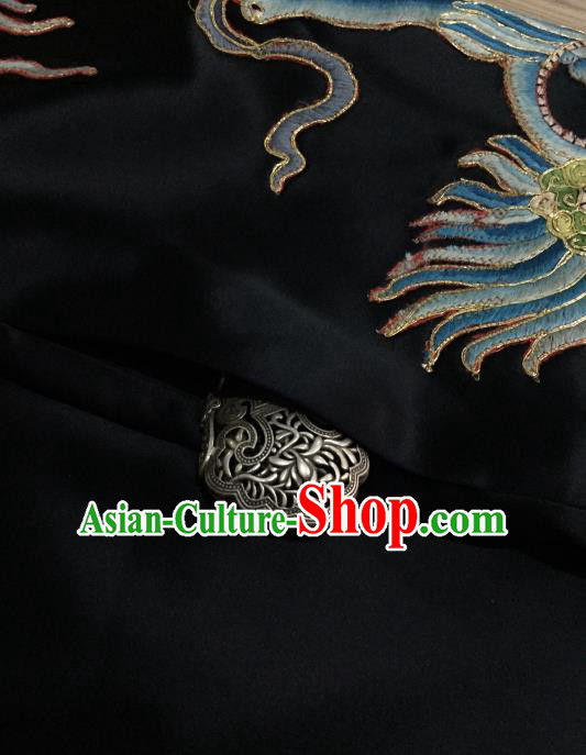 China Embroidered Lion Black Suspenders Silk Qipao Dress Women National Clothing Tang Suit Vest Cheongsam