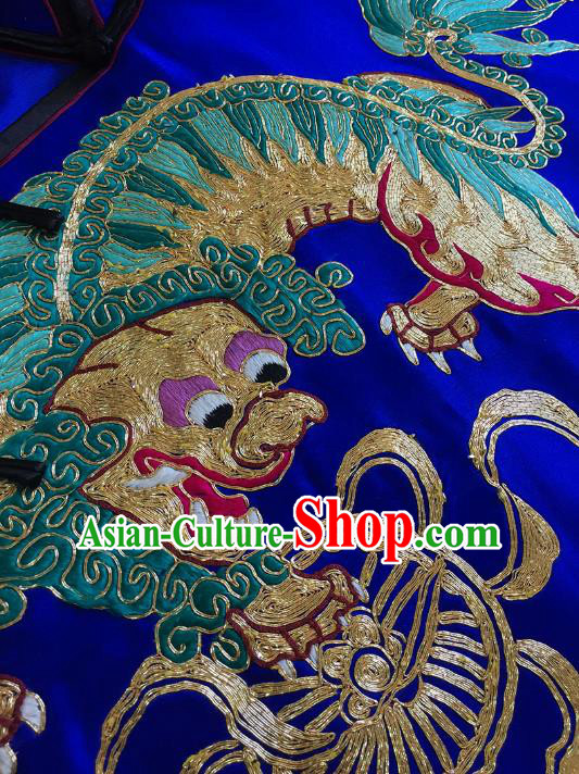 China Embroidered Lion Royalblue Silk Qipao Dress Women National Clothing Tang Suit Cheongsam