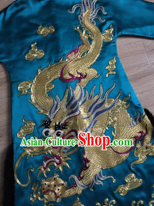Chinese Blue Silk Jacket Apparels Upper Outer Garment National Tang Suit Winter Cotton Padded Costume