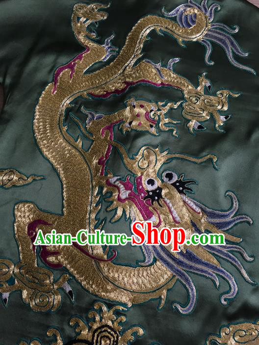Chinese Embroidered Dragon Green Silk Jacket Tang Suit Upper Outer Garment Apparels National Winter Cotton Padded Costume
