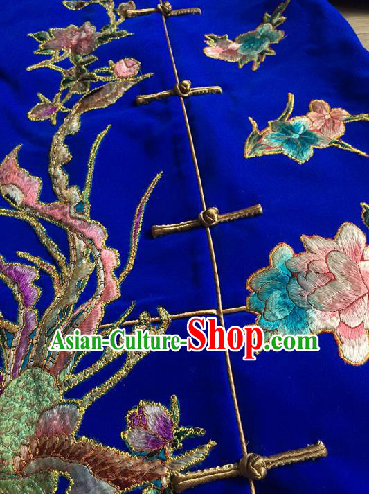 Chinese Embroidered Phoenix Peony Royalblue Silk Jacket Tang Suit Upper Outer Garment Apparels National Costume