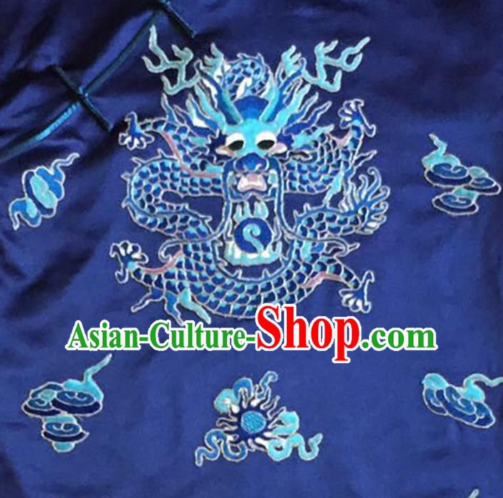 China Embroidered Dragon Navy Silk Vest Women National Clothing Cheongsam Waistcoat