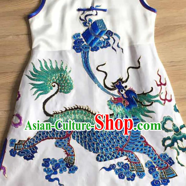 China Embroidery Kylin White Silk Vest National Clothing Women Cheongsam Waistcoat