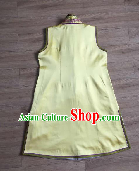China Embroidery Phoenix Yellow Silk Vest National Clothing Women Waistcoat Beijing Opera Costumes