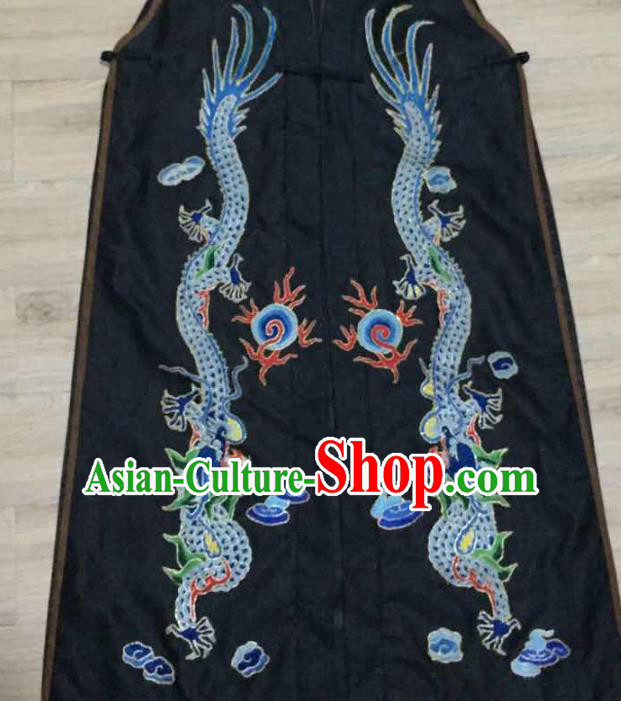China Women Waistcoat Costumes Embroidery Dragon Black Silk Vest National Clothing