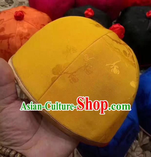 China Ancient Landlord Headwear National Ethnic Yellow Silk Brocade Hat