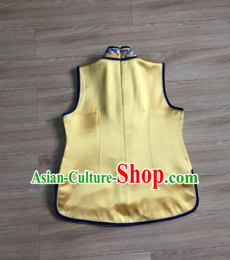 China Women Yellow Silk Waistcoat Costumes National Clothing Embroidery Dragon Vest