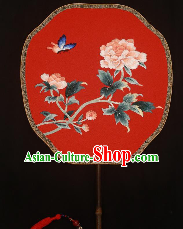 Top Grade Chinese Cheongsam Show Embroidered Fans Suzhou Embroidery Palace Fan Double Sides Silk Fan