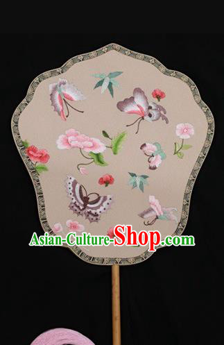 Chinese Suzhou Embroidery Fans Double Side Embroidered Silk Fan Traditional Butterfly Pattern Palace Fan
