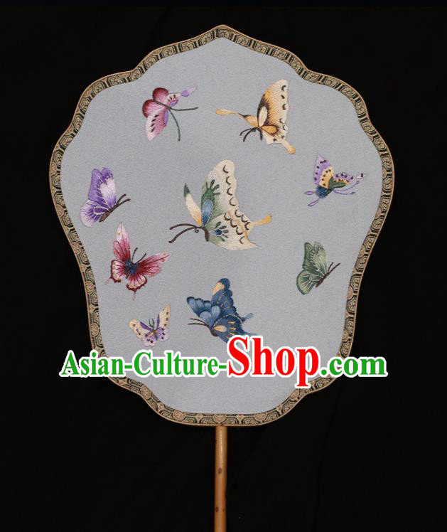 China Double Side Embroidered Fan Traditional Butterfly Flowers Pattern Silk Fans Suzhou Embroidery Palace Fan