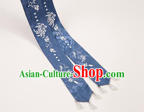 China Ancient Song Dynasty Apparels Country Woman Clothing Blue Hanfu Dress Complete Set