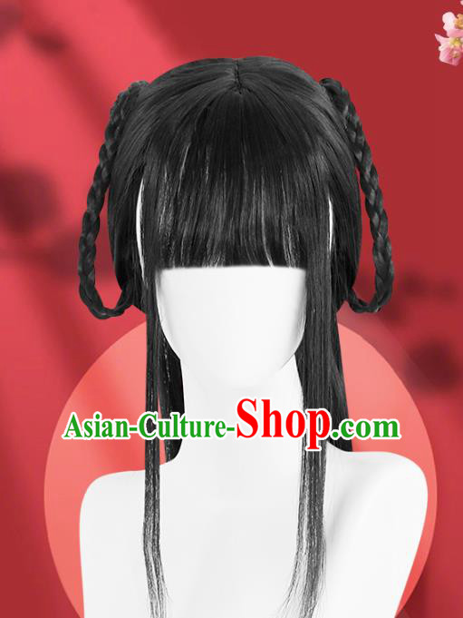 Chinese Song Dynasty Village Girl Bangs Wigs Quality Wigs China Best Chignon Wig Ancient Country Lady Wig Sheath
