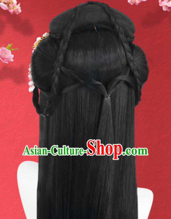 Chinese Jin Dynasty Court Lady Wigs Quality Wigs China Best Chignon Wig Ancient Palace Princess Wig Sheath and Hair Accessories