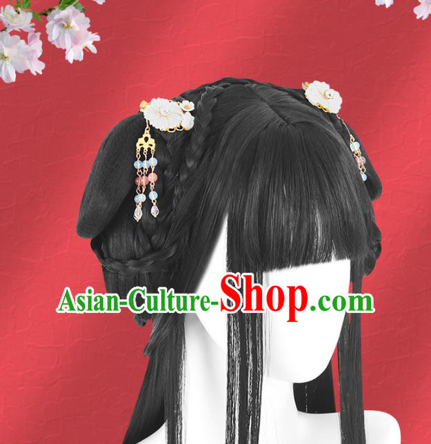 Chinese Jin Dynasty Young Lady Bangs Wigs Quality Wigs China Best Chignon Wig Ancient Princess Wig Sheath and Hairpins