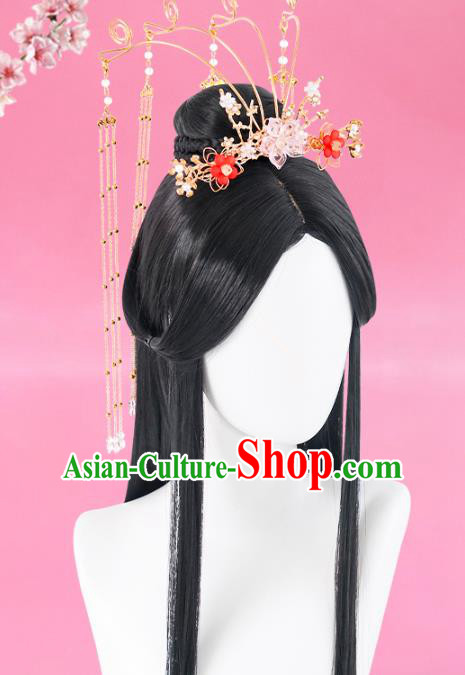 Chinese Jin Dynasty Princess Wigs Quality Wigs China Best Chignon Wig Ancient Goddess Wig Sheath and Tassel Crown