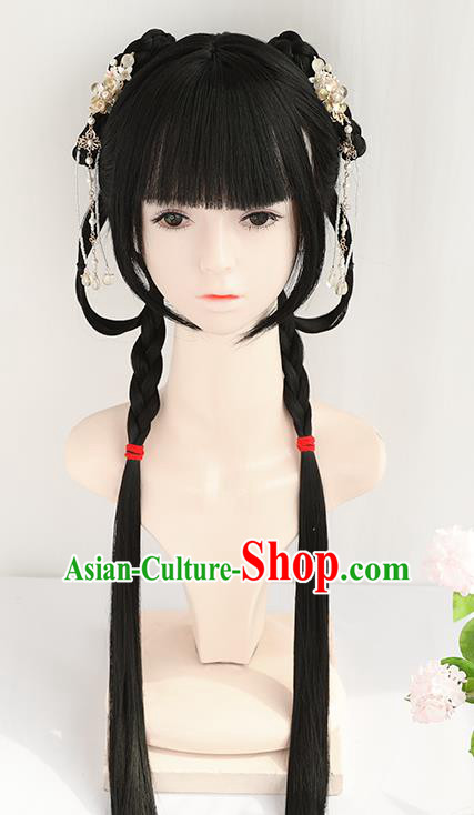 Chinese Cosplay Bangs Wigs Best Quality Wigs China Chignon Wig Ancient Young Ladys Wig Sheath
