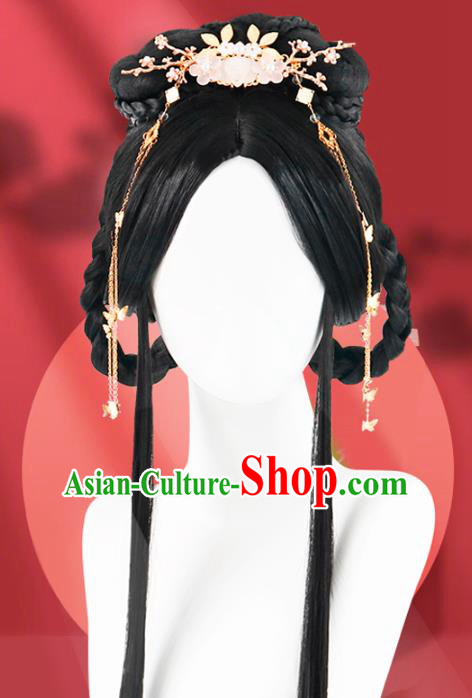 Chinese Jin Dynasty Noble Lady Wigs Quality Wigs China Best Chignon Wig Ancient Court Woman Wig Sheath and Hair Sticks