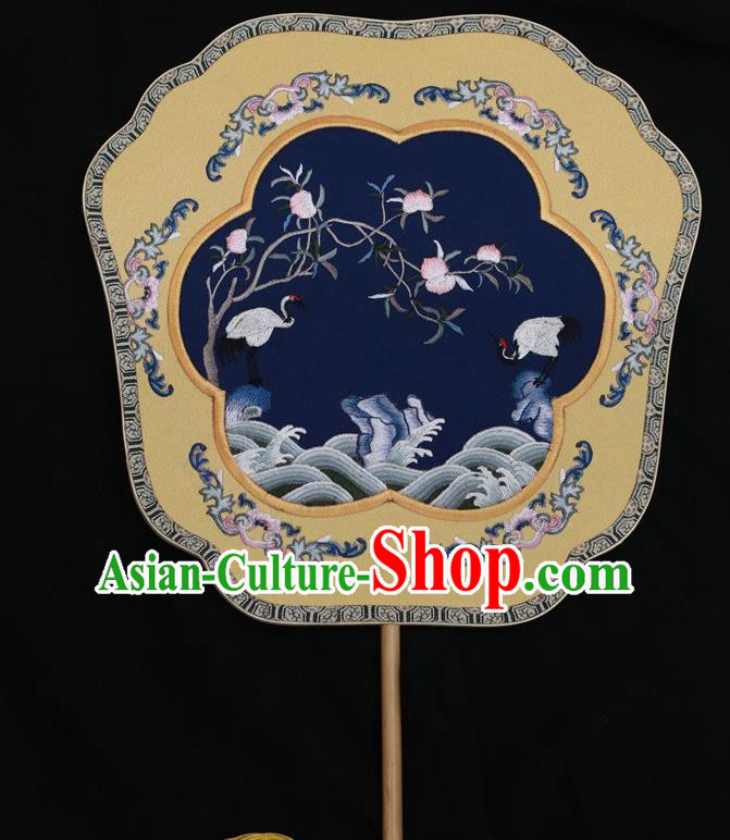 China Suzhou Embroidery Double Side Fan Palace Fan Classical Dance Navy Silk Fans Ancient Bride Fan