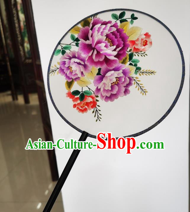China Suzhou Embroidery Peony Fan Ancient Palace Fan Classical Dance Double Side Silk Fans Wedding Fan