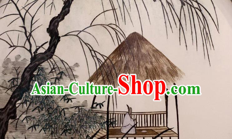 China Traditional Handmade Table Ornament Embroidery Craft Suzhou Embroidered Village Scene Rosewood Desk Screen