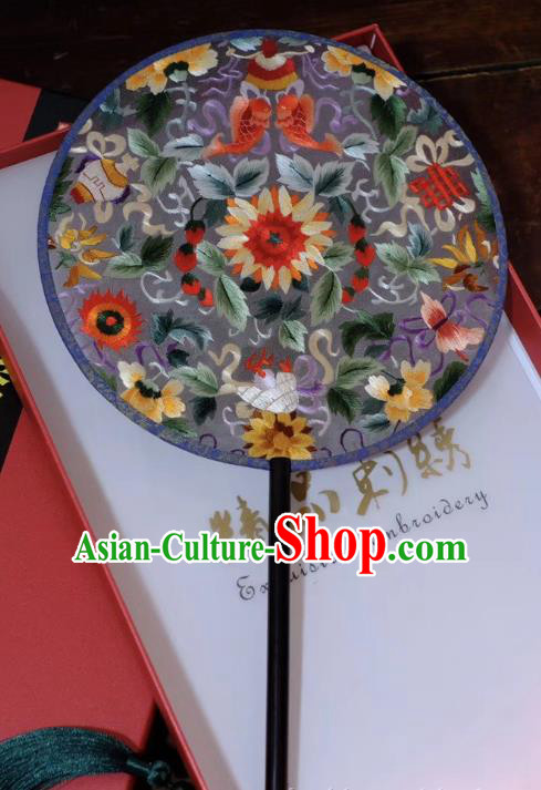 China Ancient Palace Fan Embroidery Flowers Silk Fan Handmade Round Fan Qing Dynasty Court Lady Fans Suzhou Double Side Fans