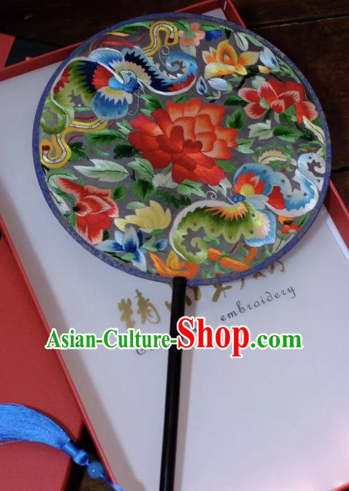 China Suzhou Embroidery Peony Butterfly Silk Fan Double Side Fans Ancient Palace Fan Handmade Round Fan Qing Dynasty Court Lady Fans