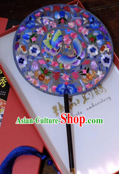 China Suzhou Double Side Fans Qing Dynasty Court Lady Fans Handmade Embroidery Butterfly Flowers Palace Fan Ancient Silk Fan