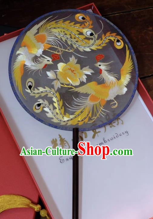 China Qing Dynasty Court Fans Ancient Silk Fan Suzhou Double Side Fans Handmade Embroidery Phoenix Peony Palace Fan