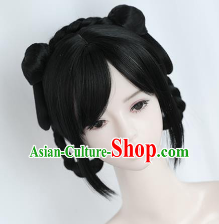 Chinese Song Dynasty Village Lady Wigs Best Quality Wigs China Cosplay Wig Chignon Ancient Young Female Wig Sheath