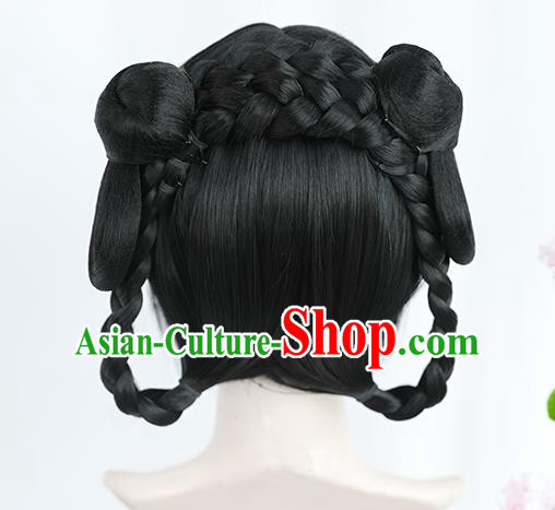 Chinese Song Dynasty Village Lady Wigs Best Quality Wigs China Cosplay Wig Chignon Ancient Young Female Wig Sheath