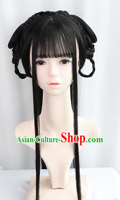 Chinese Jin Dynasty Princess Bangs Wigs Best Quality Wigs China Cosplay Wig Chignon Ancient Court Female Wig Sheath