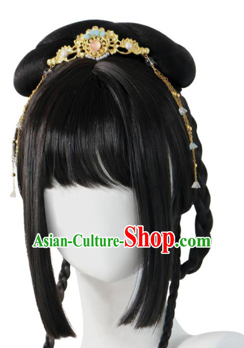 Chinese Jin Dynasty Palace Lady Bangs Wigs Quality Wigs China Best Chignon Wig Ancient Noble Princess Wig Sheath and Hair Accessories