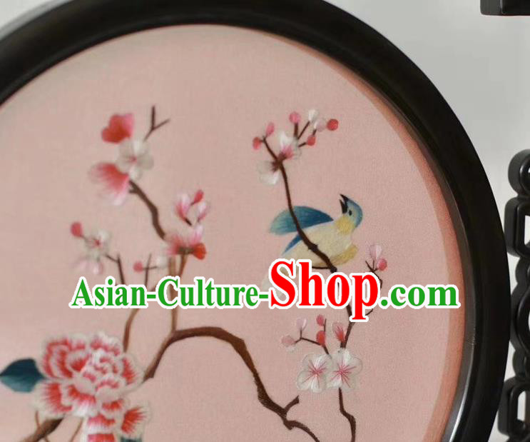 China Suzhou Embroidered Peony Painting Desk Screen Byobu Traditional Embroidery Ornaments Craft Handmade Screen