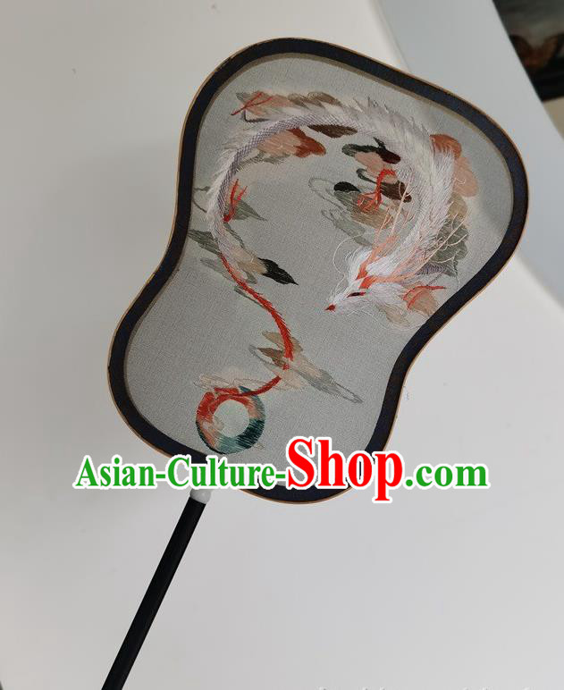 China Traditional Handmade Embroidered Palace Fan Embroidery Dragon Silk Fan Ancient Court Lady Fans Double Side Fan