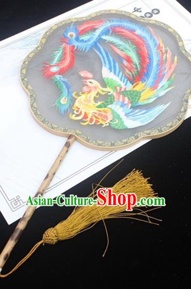 China Embroidery Phoenix Palace Fan Traditional Court Silk Fans Handmade Double Side Embroidered Fan Classical Dance Fan