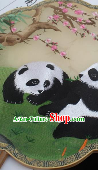 China Embroidery Panda Palace Fan Handmade Classical Dance Fan Double Side Embroidered Fan