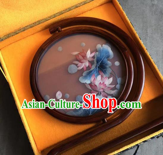 Traditional China Handmade Rosewood Carving Table Decoration Desk Screen Embroidered Paysage Painting Craft