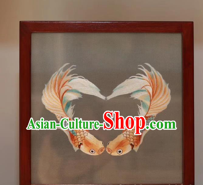 China Handmade Rosewood Table Decoration Traditional Wedding Craft Double Side Embroidery Goldfish Desk Screen