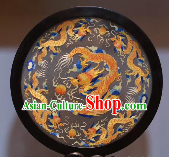 China Handmade Desk Screen Traditional Rosewood Carving Table Decoration Double Side Embroidery Dragon Craft