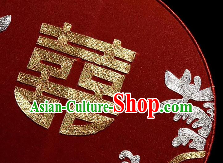 China Handmade Wedding Red Silk Fan Traditional Embroidered Palace Fan Embroidery Bride Fan