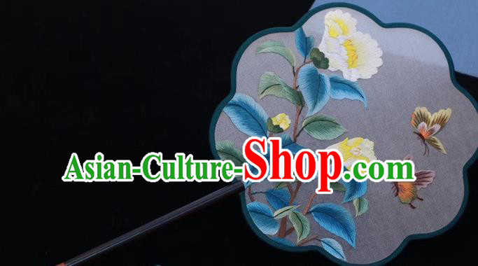 China Traditional Classical Dance Silk Fan Embroidered Palace Fan Ancient Princess Fan Handmade Embroidery Flowers Butterfly Fan