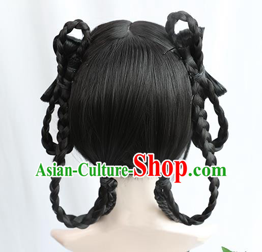 Chinese Ming Dynasty Young Female Bangs Wigs Best Quality Wigs China Cosplay Wig Chignon Ancient Noble Lady Wig Sheath