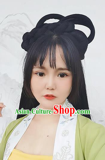 Chinese Song Dynasty Young Lady Double Moon Wigs Best Quality Wigs China Cosplay Wig Chignon Ancient Noble Girl Wig Sheath