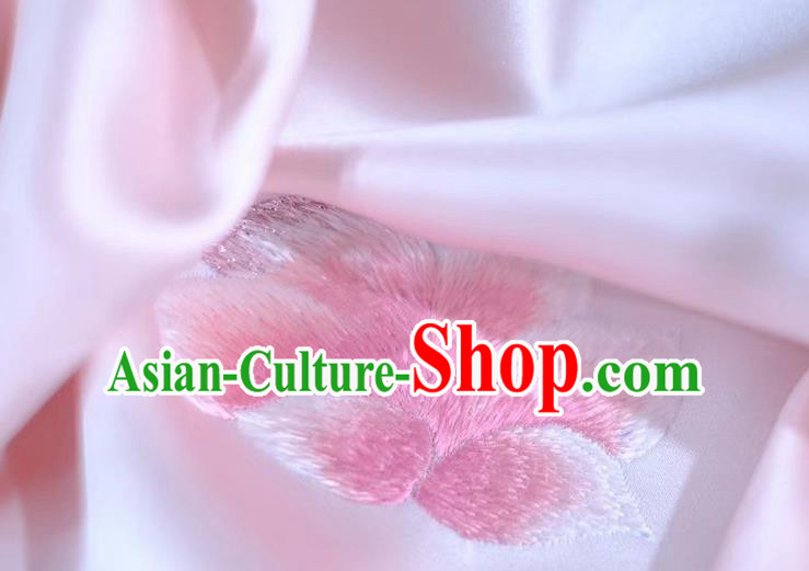 Chinese Cheongsam Cappa Pink Silk Tippet Accessories Traditional Embroidered Peach Blossom Scarf
