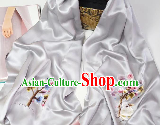 Chinese Cheongsam Embroidery Osmanthus Rabbit Cappa Traditional Embroidered Scarf Gray Silk Tippet Accessories