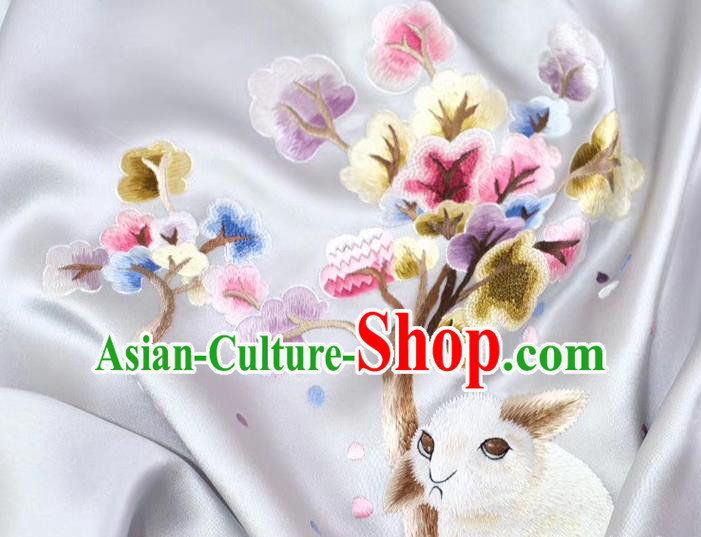 Chinese Cheongsam Embroidery Osmanthus Rabbit Cappa Traditional Embroidered Scarf Gray Silk Tippet Accessories