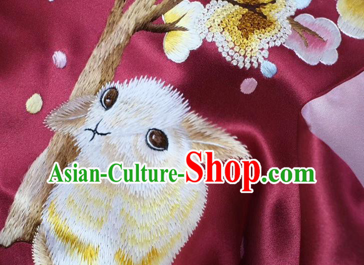 Chinese Wine Red Silk Tippet Accessories Cheongsam Embroidery Osmanthus Rabbit Cappa Traditional Embroidered Scarf