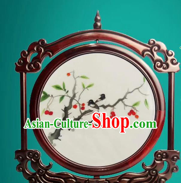 China Handmade Rosewood Decoration Suzhou Exquisite Embroidered Desk Screen Traditional Double Side Embroidery Craft