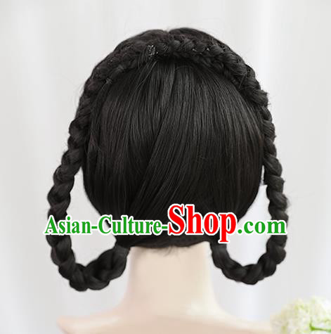 Chinese Song Dynasty Young Lady Bangs Wigs Best Quality Wigs China Cosplay Wig Chignon Ancient Female Wig Sheath